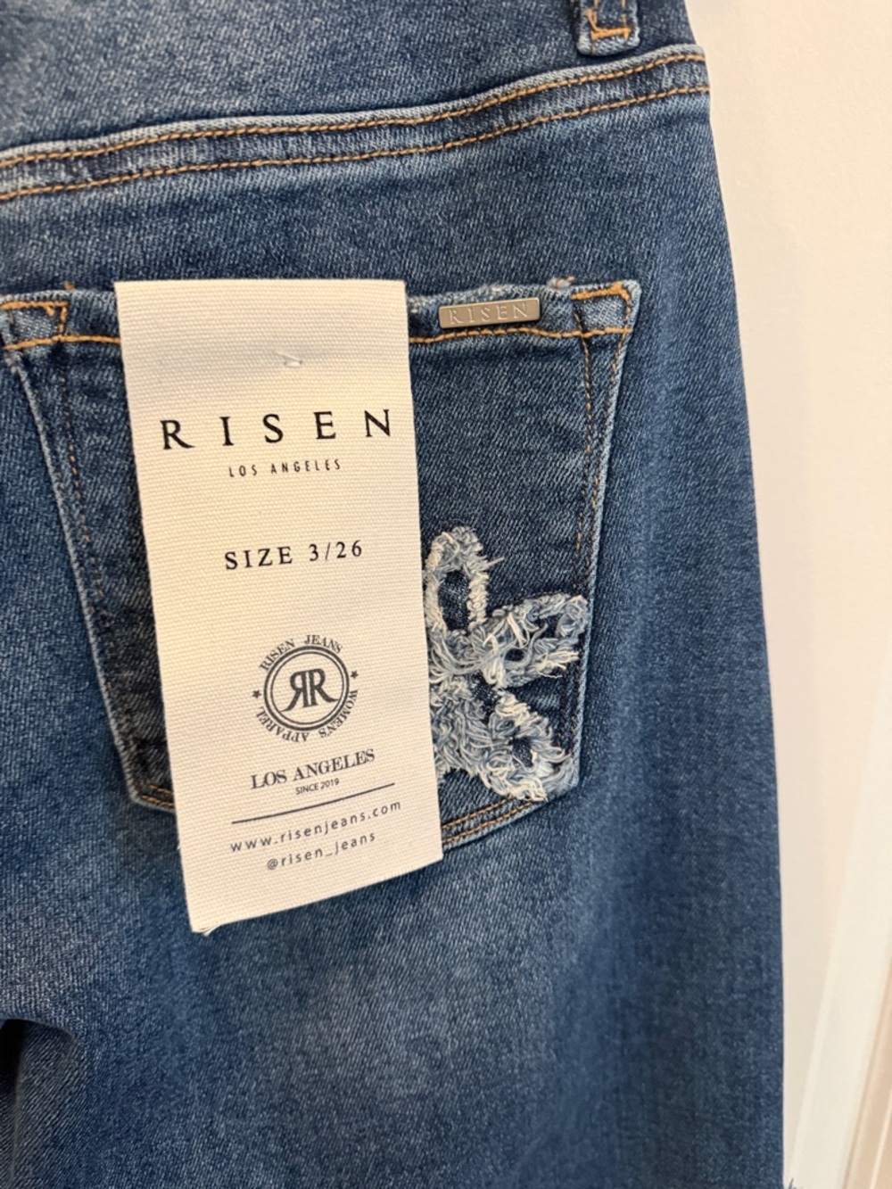 RISEN - Women's Mid Blue Embroidered Floral Jeans - Picture 10 of 16